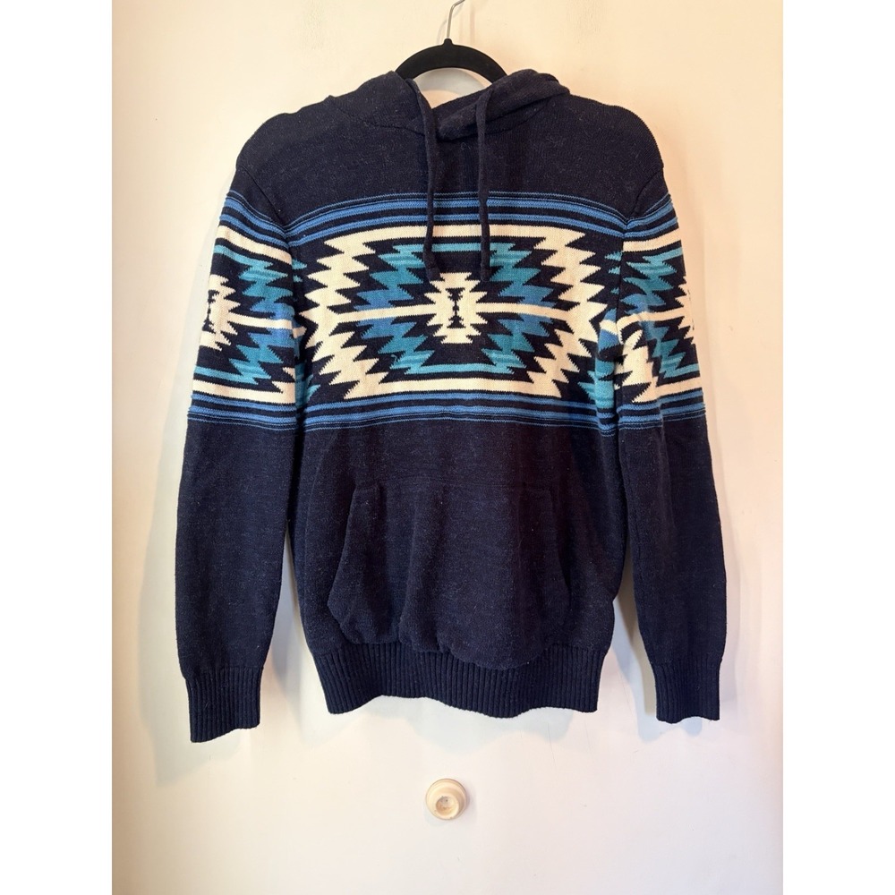 American Eagle Aztec Hoodie Sweater Mens S Blue Southwestern Pullover